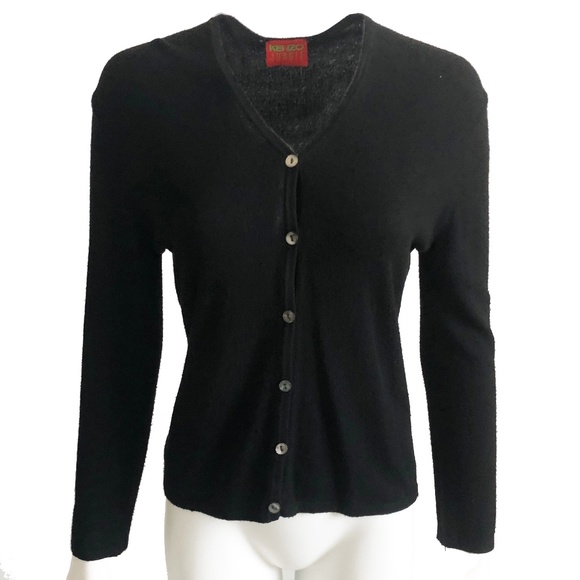 Kenzo Cardigan Sweater Black Knit Classic Preppy Vintage Kenzo Jungle Size 2 - Picture 1 of 7